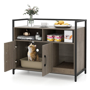 Hidden Cat Washroom with Double Doors and Scratch Cardboard-Oak view 6