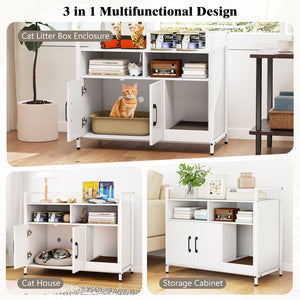 Hidden Cat Washroom with Double Doors and Scratch Cardboard-Off White view 9
