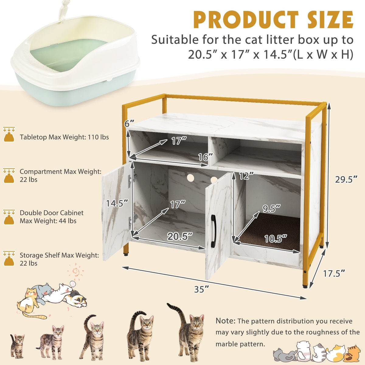 Hidden Cat Washroom with Double Doors and Scratch Cardboard-White view 5