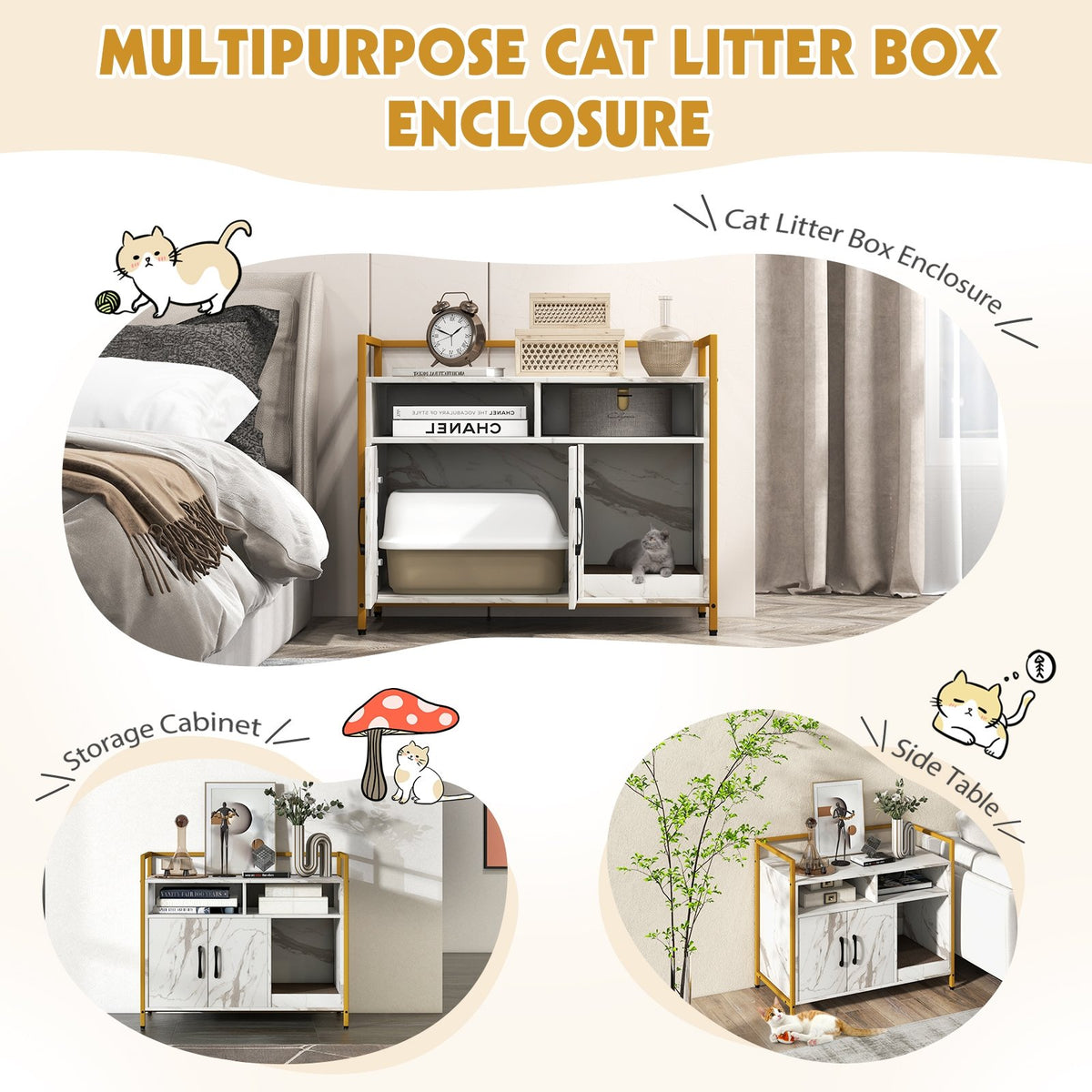 Hidden Cat Washroom with Double Doors and Scratch Cardboard-White view 6