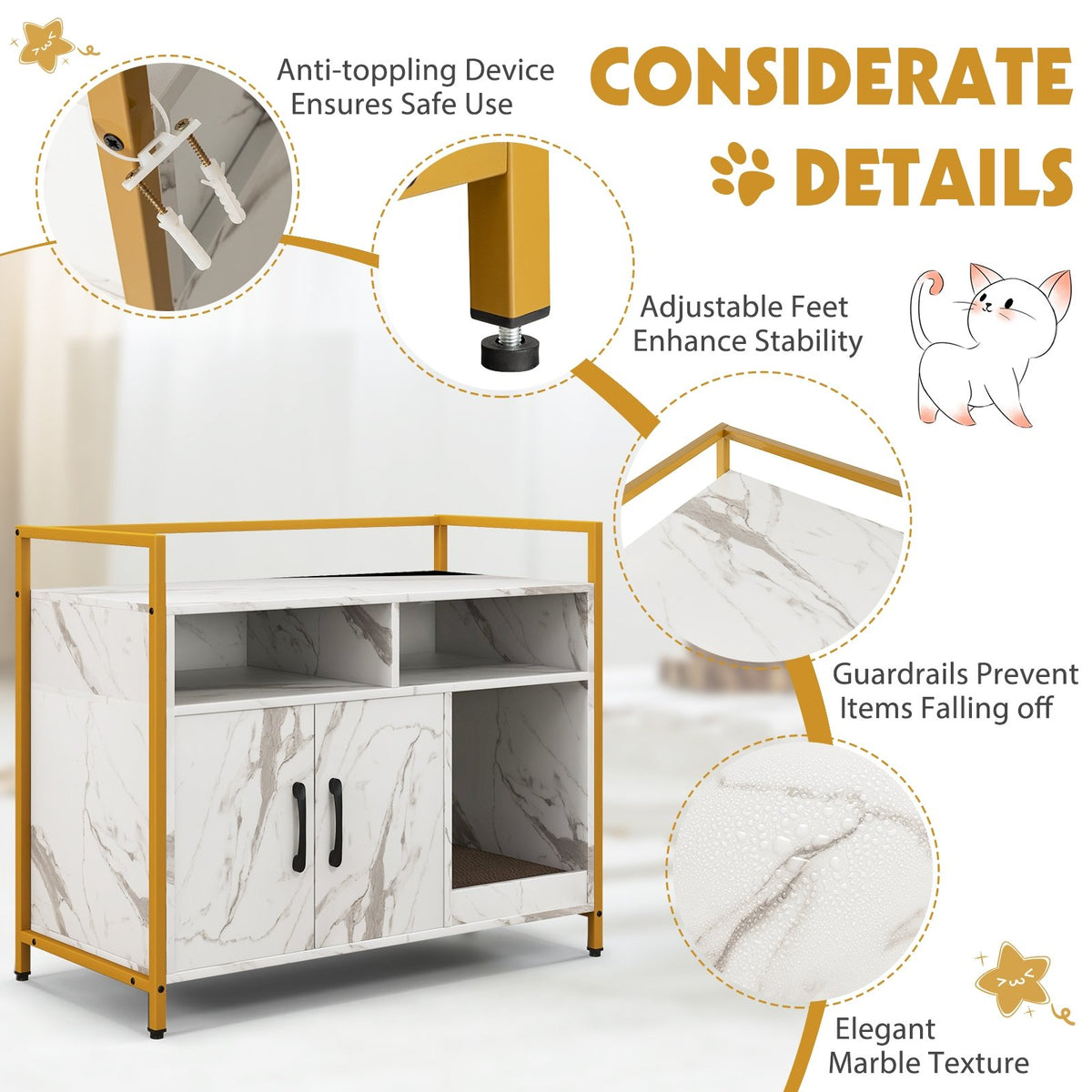 Hidden Cat Washroom with Double Doors and Scratch Cardboard-White view 9