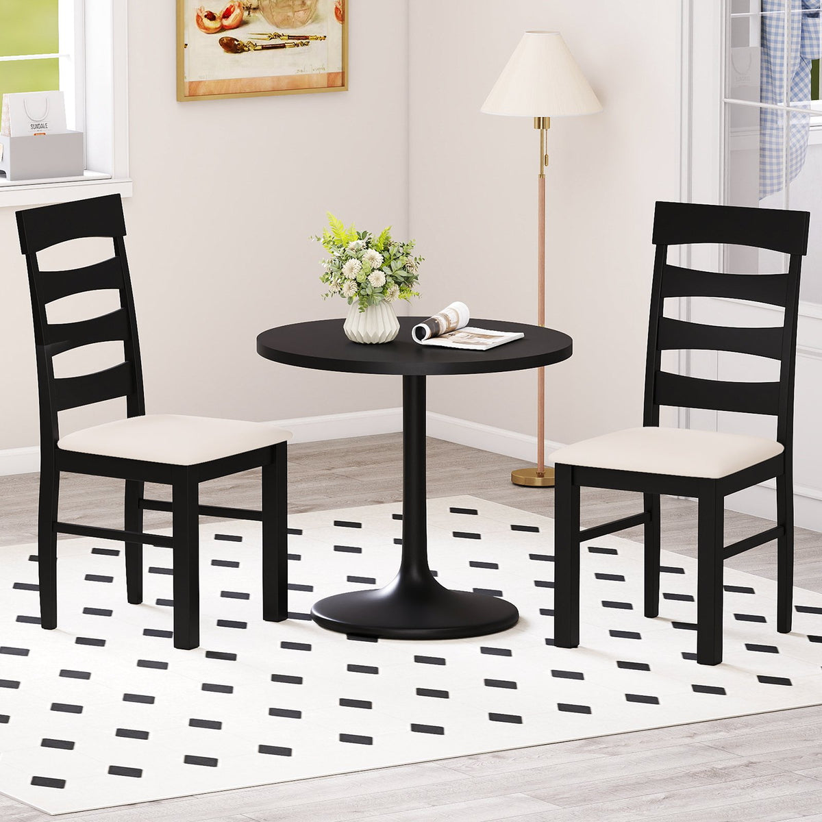 High Back Dining Room Chairs Set of 2 with Padded Seat-Black view 2