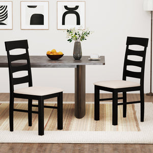 High Back Dining Room Chairs Set of 2 with Padded Seat-Black view 3