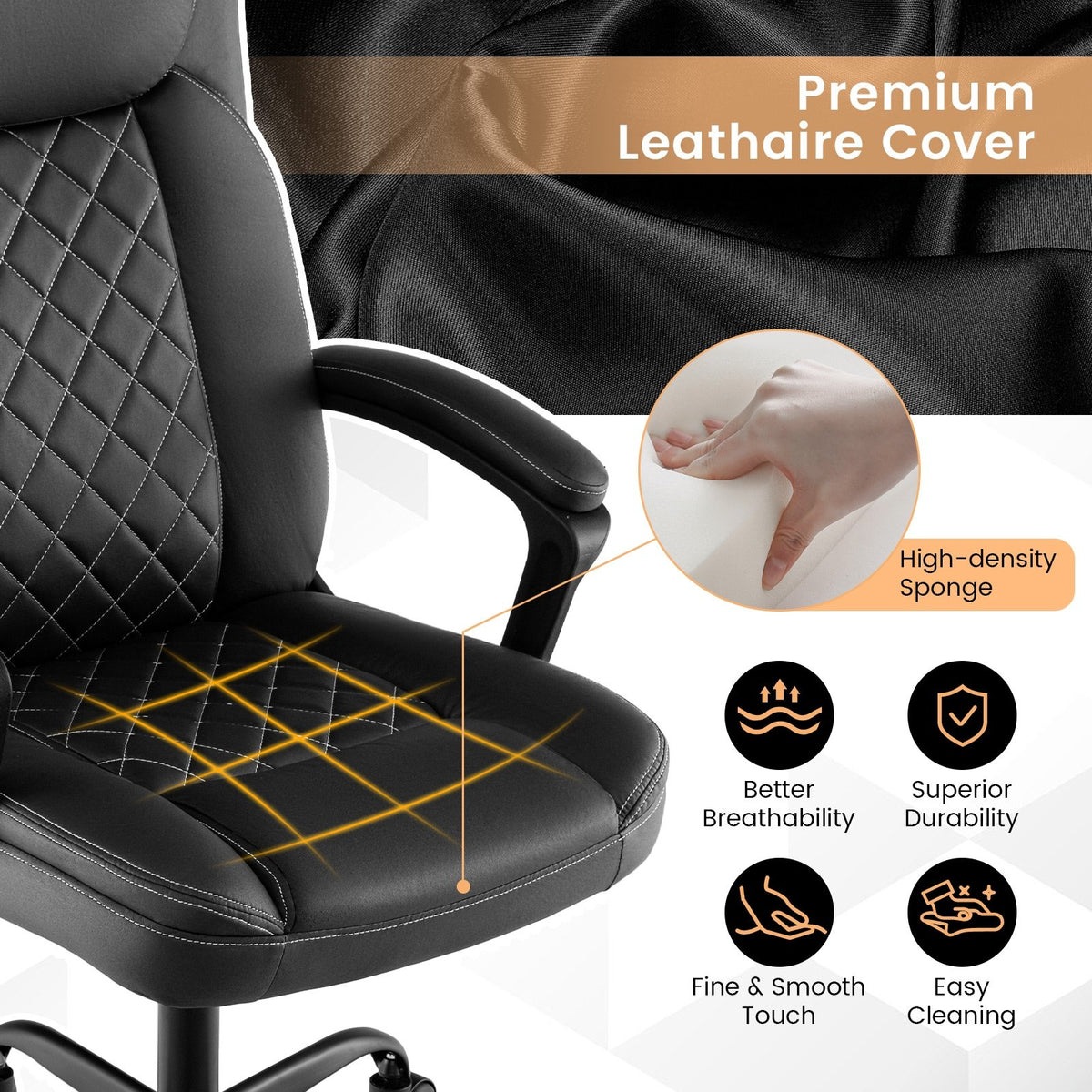 High Back Ergonomic Executive Chair with Thick Headrest Cushion-Black view 6