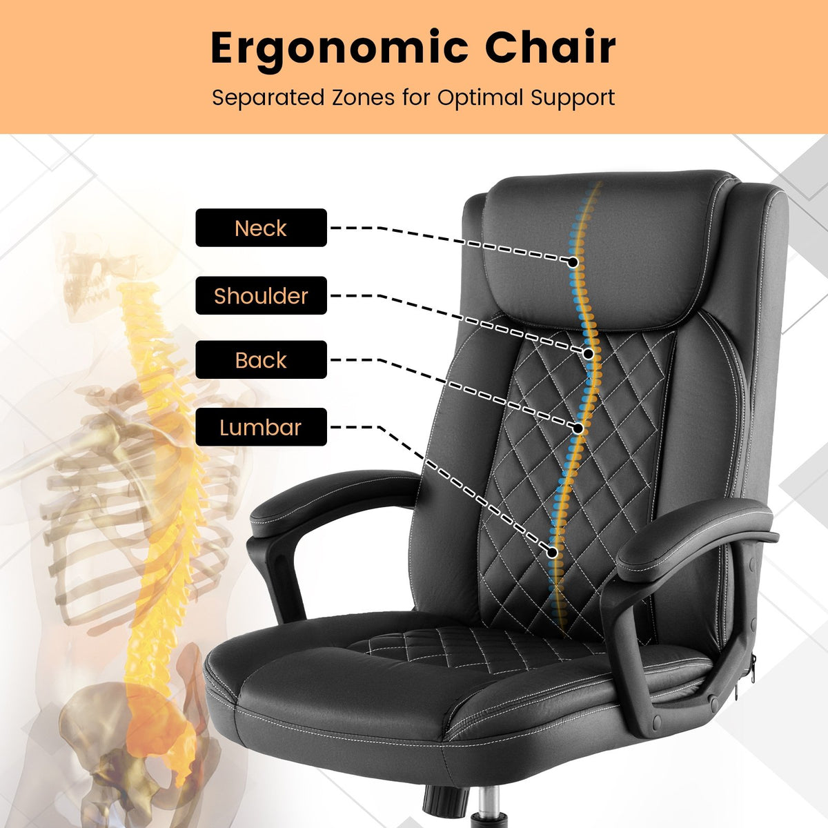 High Back Ergonomic Executive Chair with Thick Headrest Cushion-Black view 7