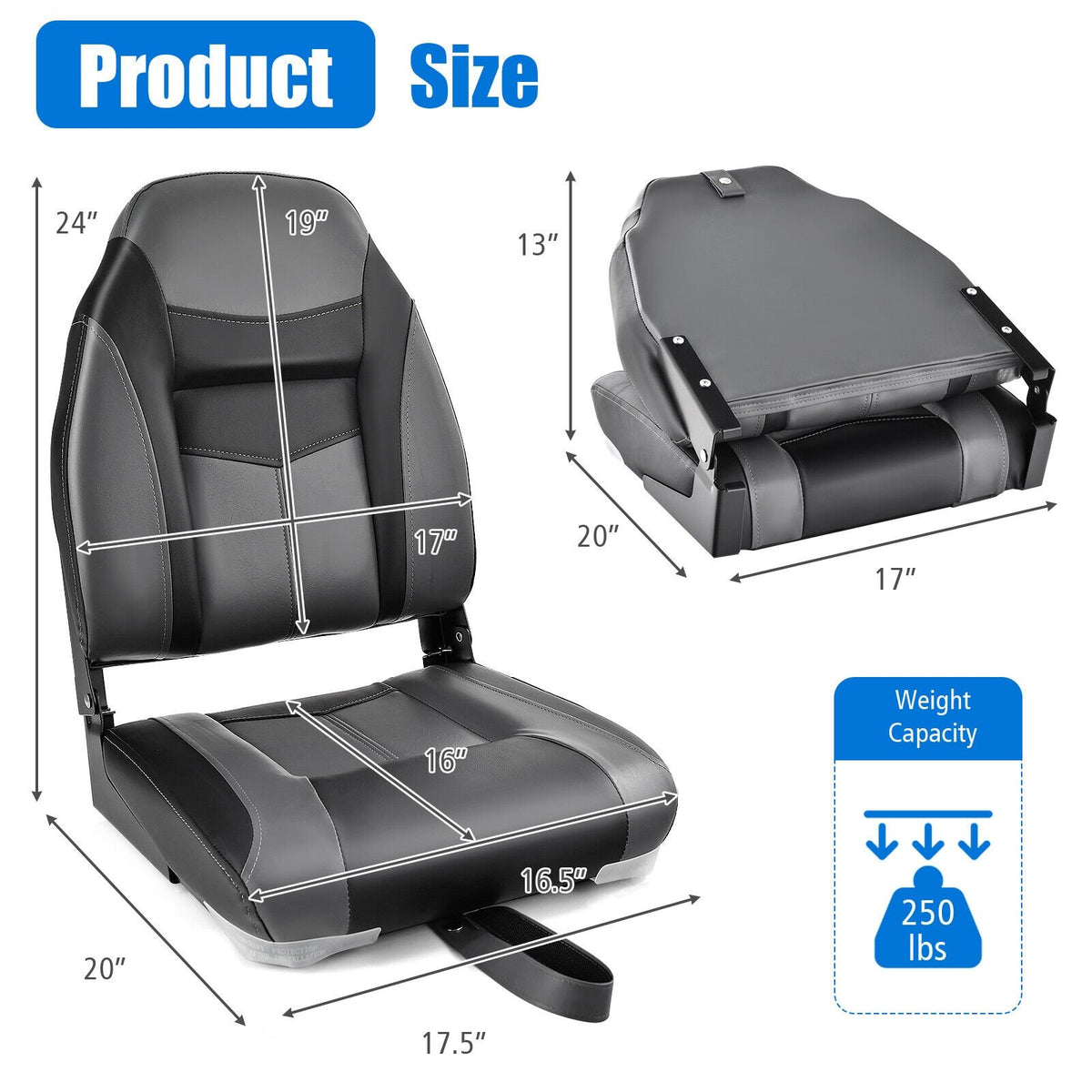 High Back Folding Boat Seats with Sponge Cushion and Flexible Hinges-1 Piece view 3