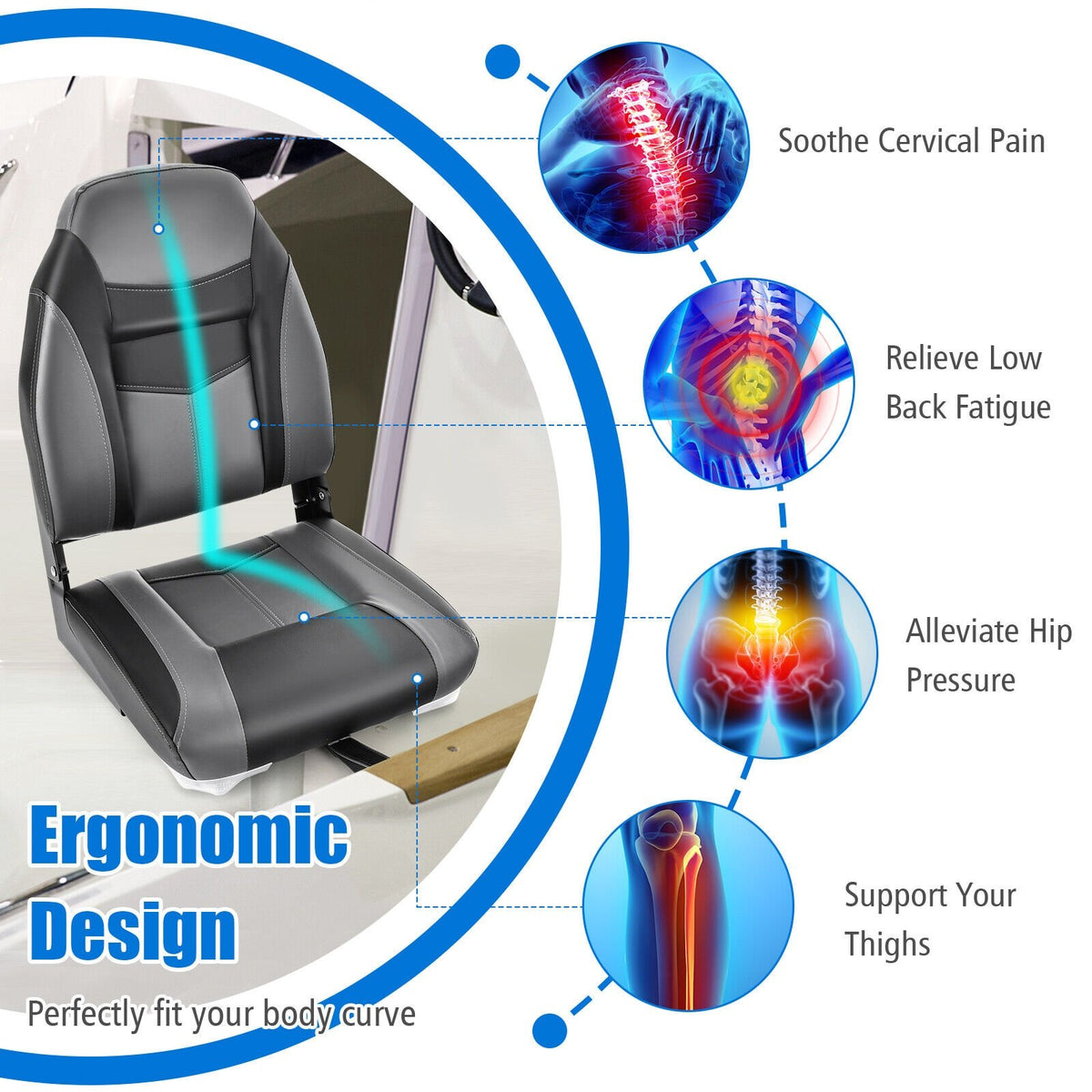 High Back Folding Boat Seats with Sponge Cushion and Flexible Hinges-1 Piece view 5