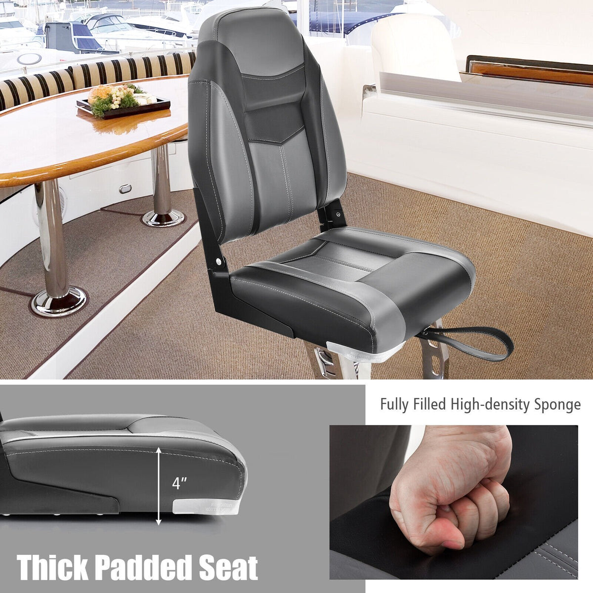 High Back Folding Boat Seats with Sponge Cushion and Flexible Hinges-1 Piece view 7