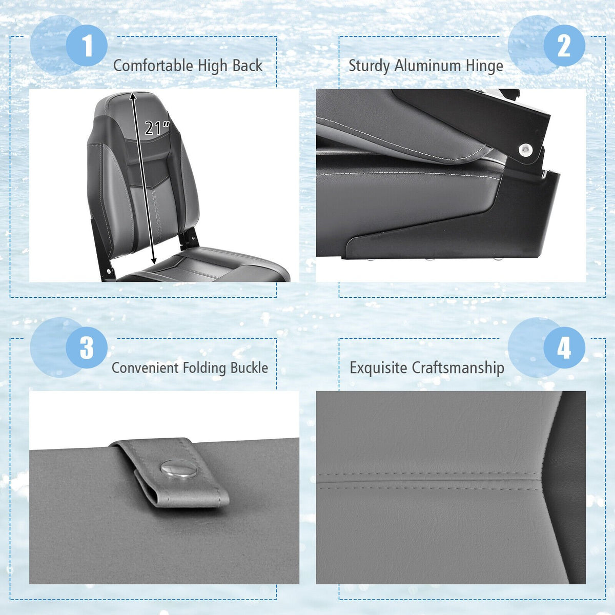 High Back Folding Boat Seats with Sponge Cushion and Flexible Hinges-1 Piece view 9