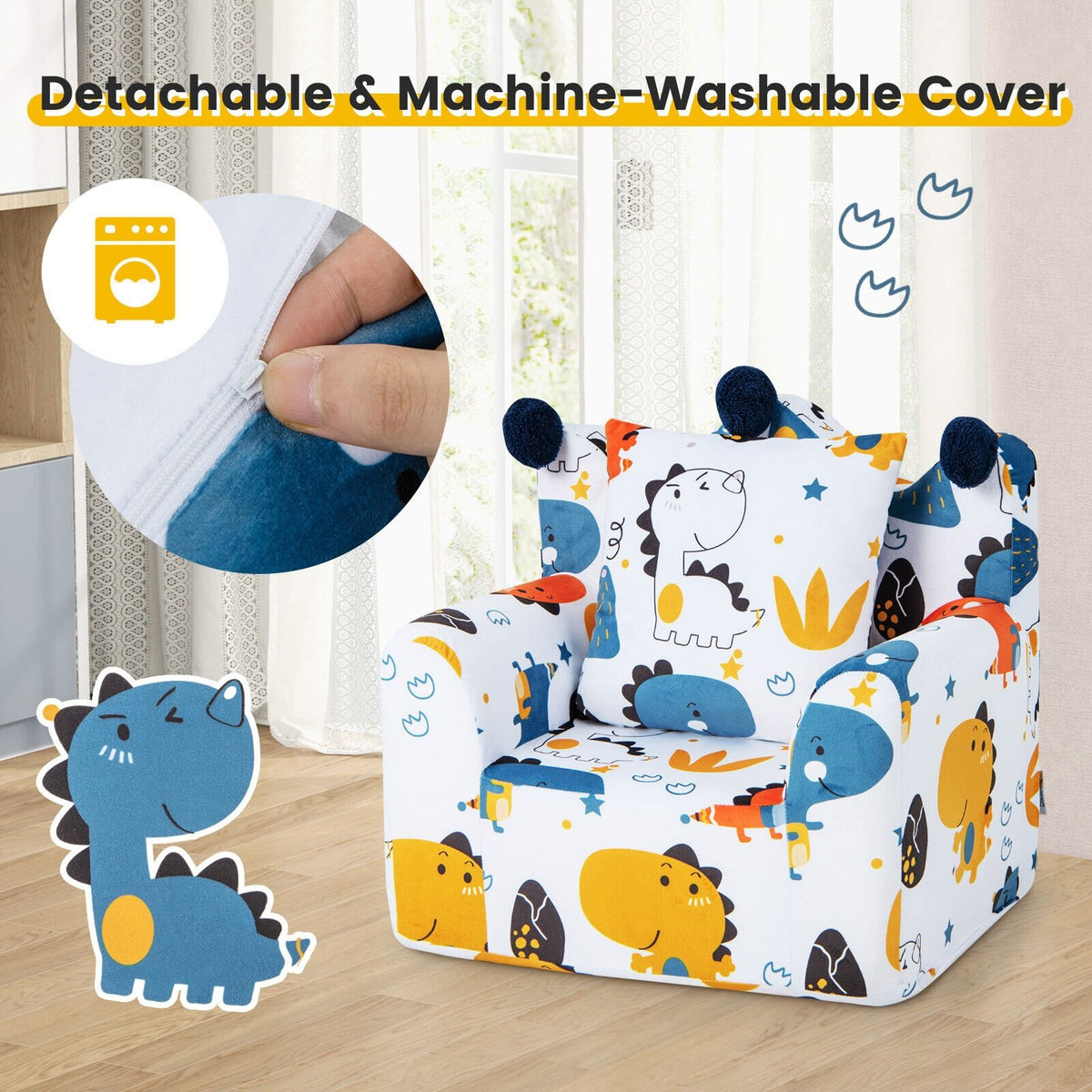 High-density Padding Kids Sofa with Armrest and Extra Pilow-Blue view 8