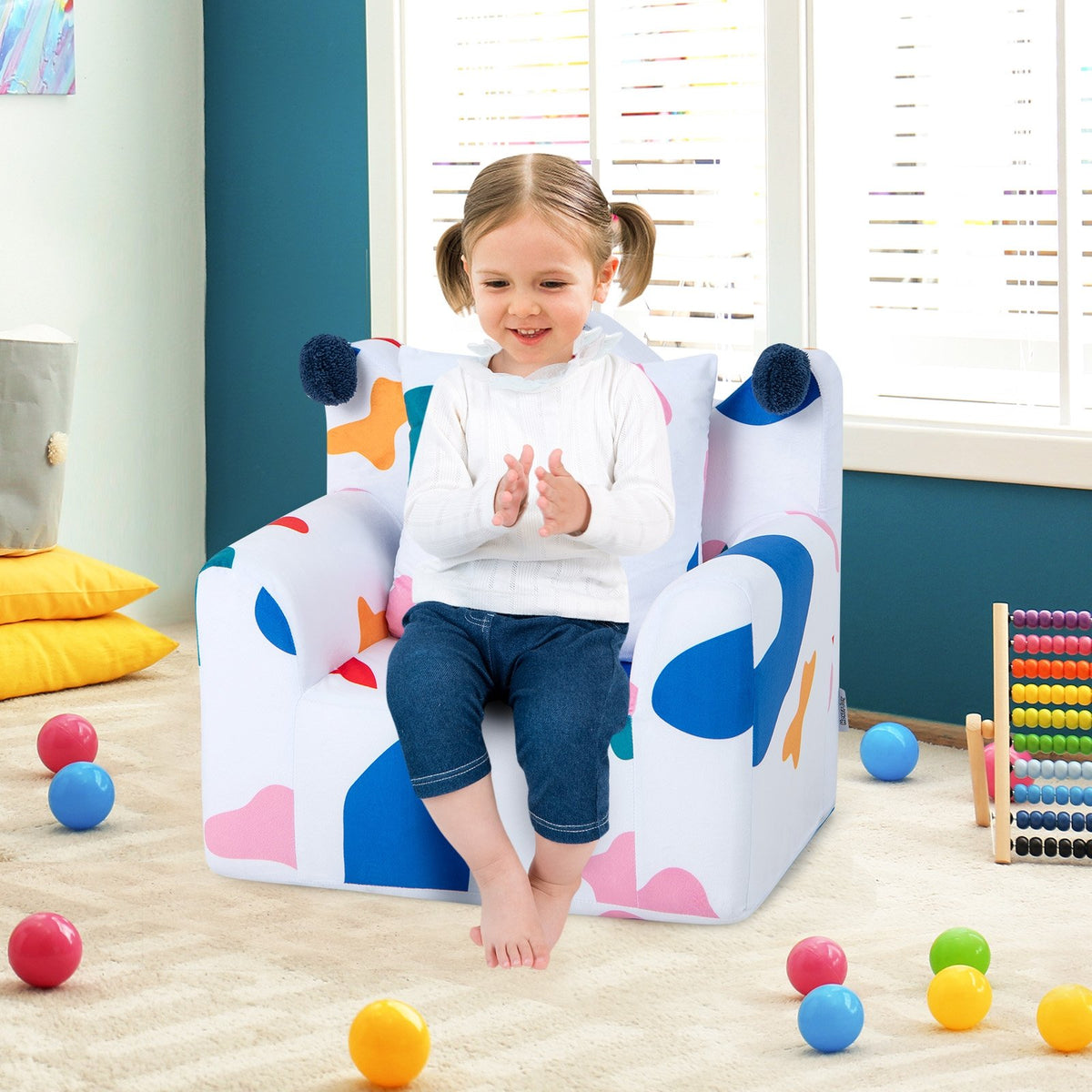 High-density Padding Kids Sofa with Armrest and Extra Pilow-Multicolor view 2