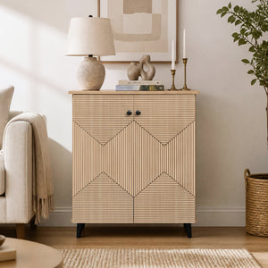 High‑quality 2‑Door Geometric Cabinet Freestanding Decorative Footwear Storage Unit with Carved Panels for Indoor Home Use-Natural view 3