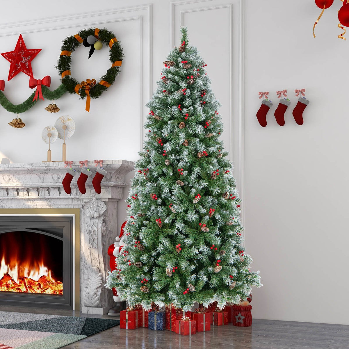 Hinged Christmas Tree with PVC Branch Tips and Warm White LED Lights-7.5 ft view 2