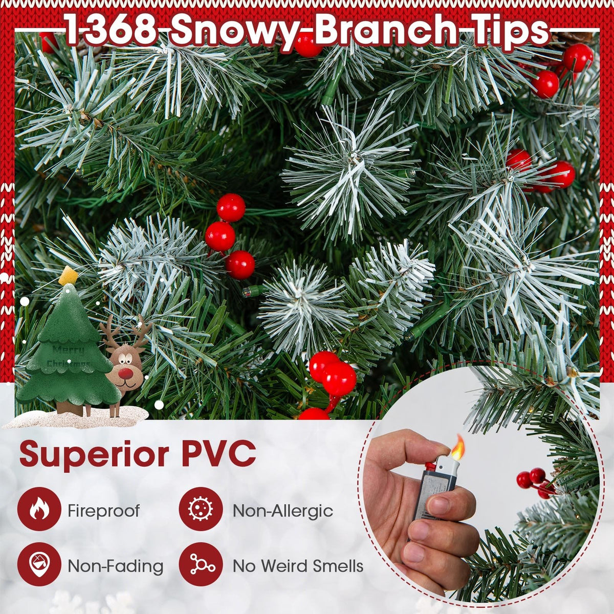 Hinged Christmas Tree with PVC Branch Tips and Warm White LED Lights-7.5 ft view 7