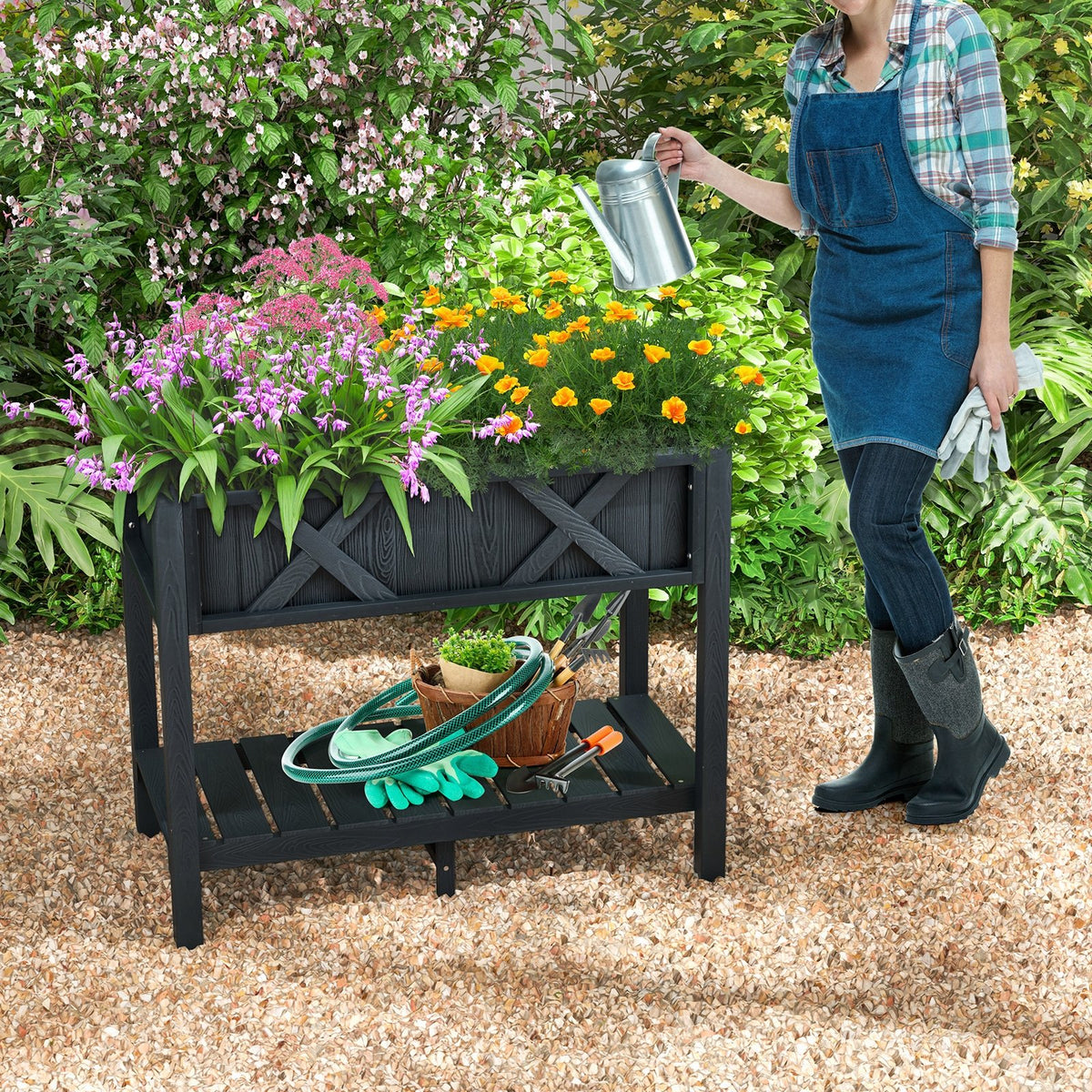 HIPS Raised Garden Bed Poly Wood Elevated Planter Box-Black view 3