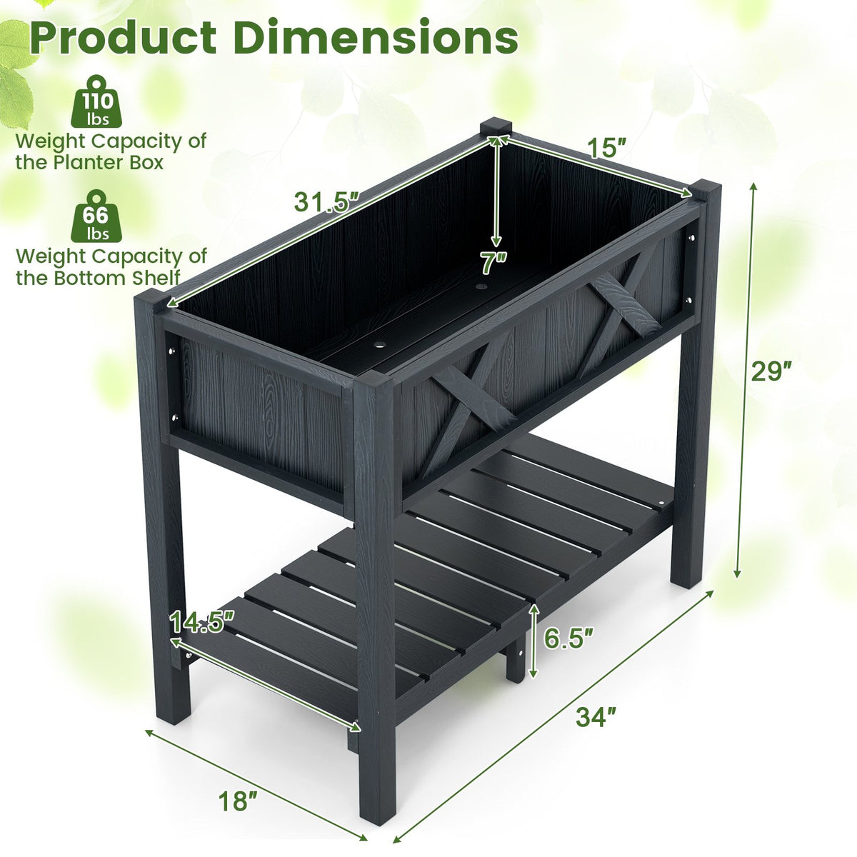 HIPS Raised Garden Bed Poly Wood Elevated Planter Box-Black view 5