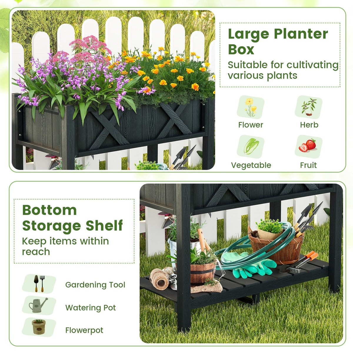 HIPS Raised Garden Bed Poly Wood Elevated Planter Box-Black view 7
