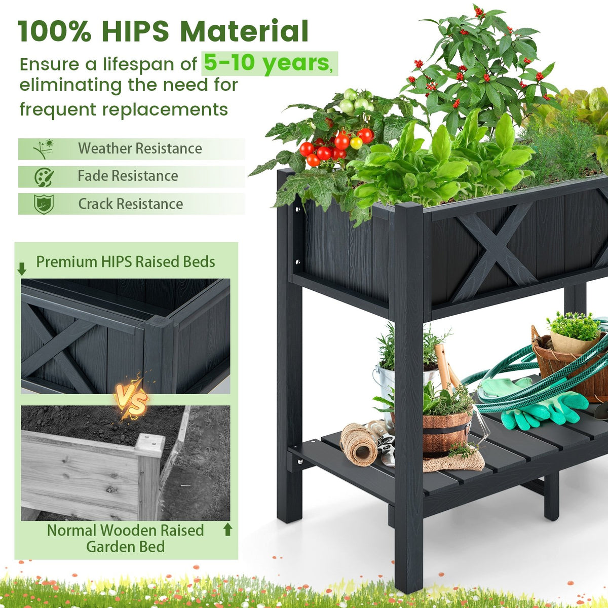 HIPS Raised Garden Bed Poly Wood Elevated Planter Box-Black view 9