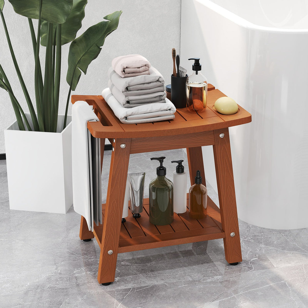 HIPS Shower Bench Seat with Handle Shower Head-Brown view 2