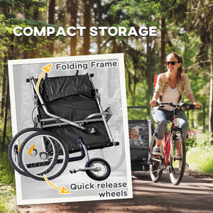 Aosom 2-in-1 Bike Trailer for Kids, Foldable 2-Seat Baby Stroller with 5-Point Harness, Rubber Wheels, Storage Bag