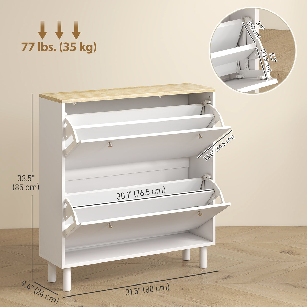 2 Drawers Shoe Storage Cabinet with Adjustable Shelves for 16 Pairs of Shoes, Black – view 9