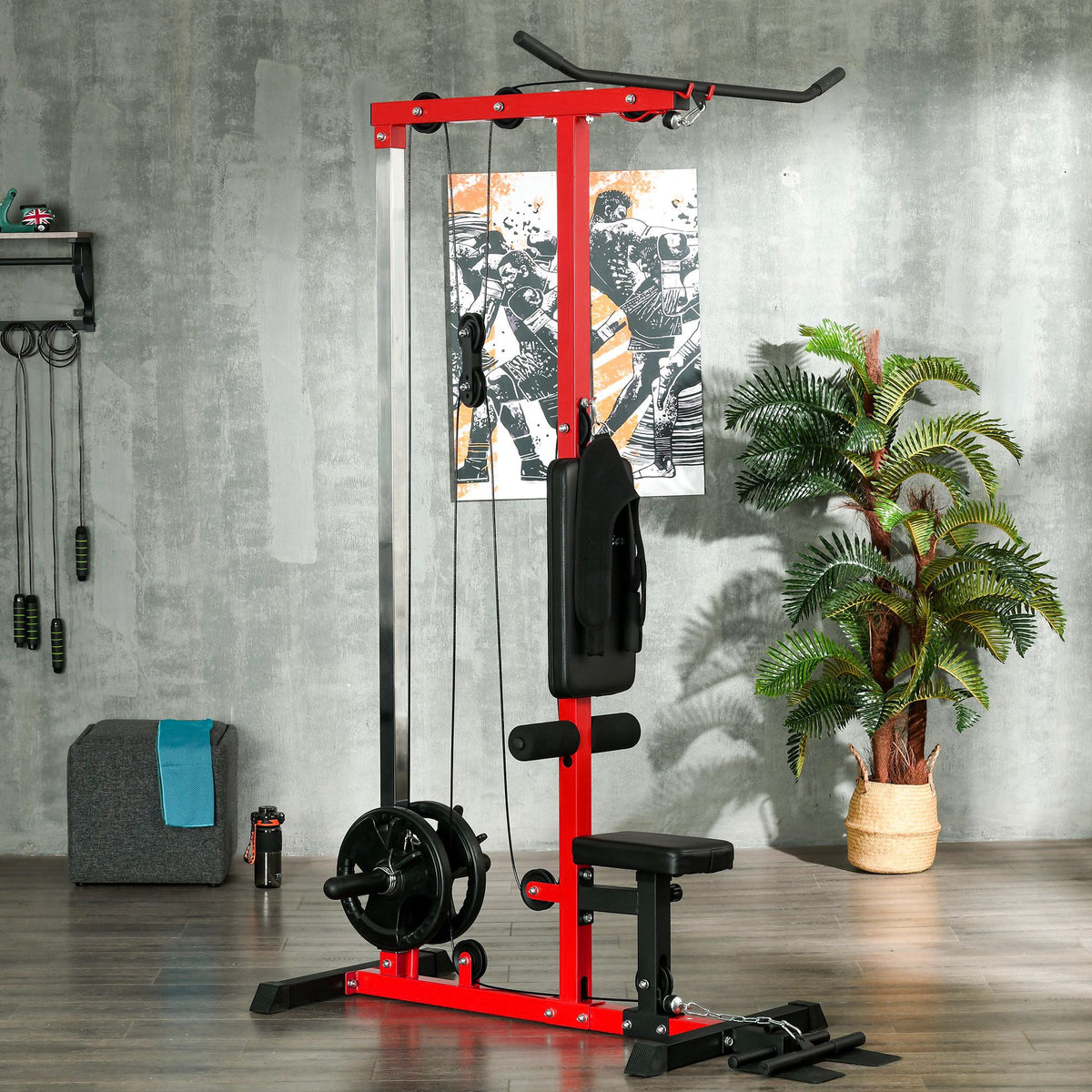 Soozier Lat Pull Down Machine, High / Low Pulley Machine with Adjustable Seat and Flip-Up Footplate