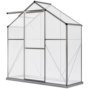 6' x 2.5' Walk-in Polycarbonate Greenhouse Aluminium Green House with Sliding Door, 5-Level Roof Vent, Rain Gutter