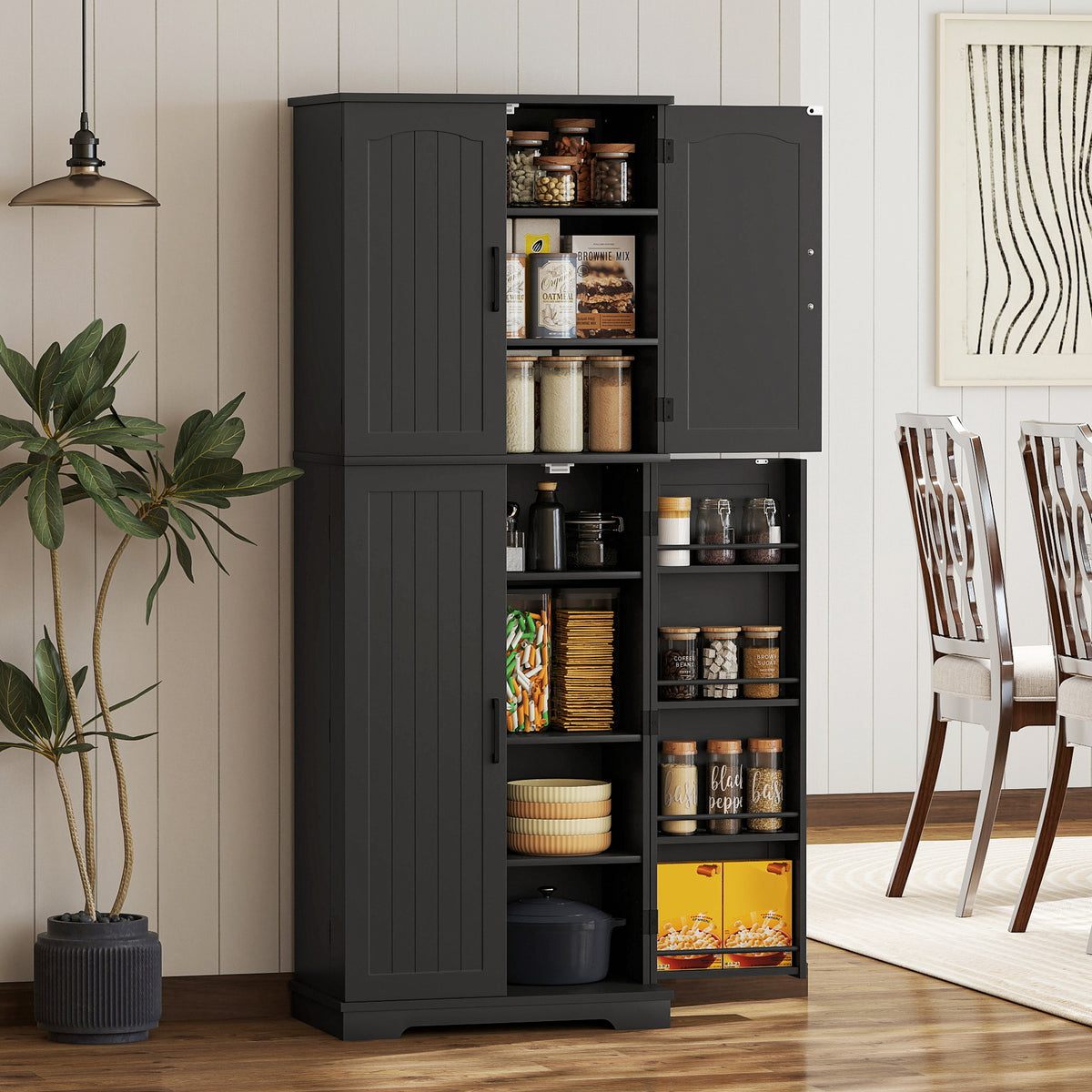 Tall Pantry Cabinet, 64" Storage Cabinet with Adjustable Shelves and 8 Door Spice Racks for Kitchen – view 7
