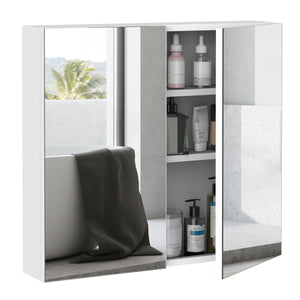 Wall Mounted Mirror Cabinet, Bathroom Medicine Cabinet with Mirror, 2 Doors and 3-tier Shelving, Silver
