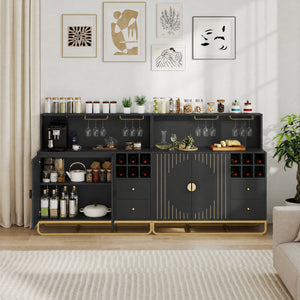 Home Bar Cabinet with Wine Rack Glass Holder and Adjustable Shelf-Black view 2