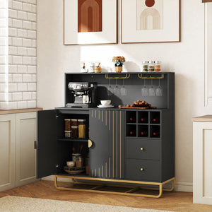 Home Bar Cabinet with Wine Rack Glass Holder and Adjustable Shelf-Black view 6
