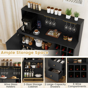 Home Bar Cabinet with Wine Rack Glass Holder and Adjustable Shelf-Black view 8
