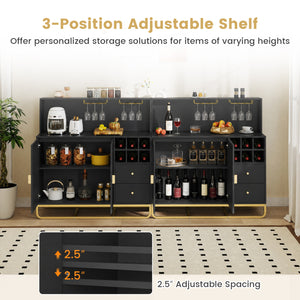 Home Bar Cabinet with Wine Rack Glass Holder and Adjustable Shelf-Black view 9