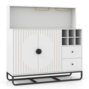 Home Bar Cabinet with Wine Rack Glass Holder and Adjustable Shelf-White
