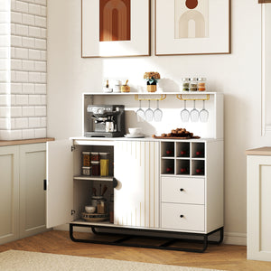 Home Bar Cabinet with Wine Rack Glass Holder and Adjustable Shelf-White view 6
