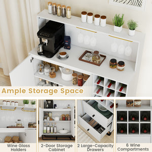 Home Bar Cabinet with Wine Rack Glass Holder and Adjustable Shelf-White view 8