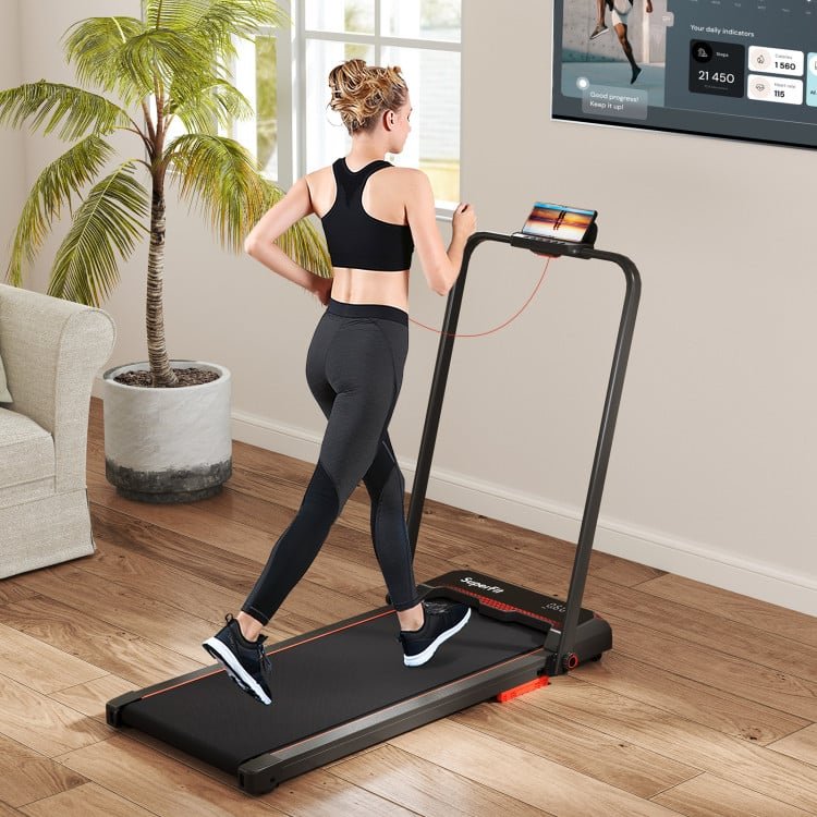 Home Fitness & Relaxation Set – 3 in 1 Folding Treadmill and Modern Accent Chair view 2