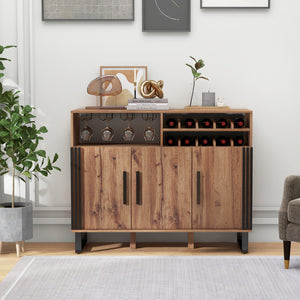Home Wine Bar Cabinet with 3 Doors and Adjustable Shelves-Brown view 2