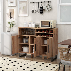 Home Wine Bar Cabinet with 3 Doors and Adjustable Shelves-Brown view 3