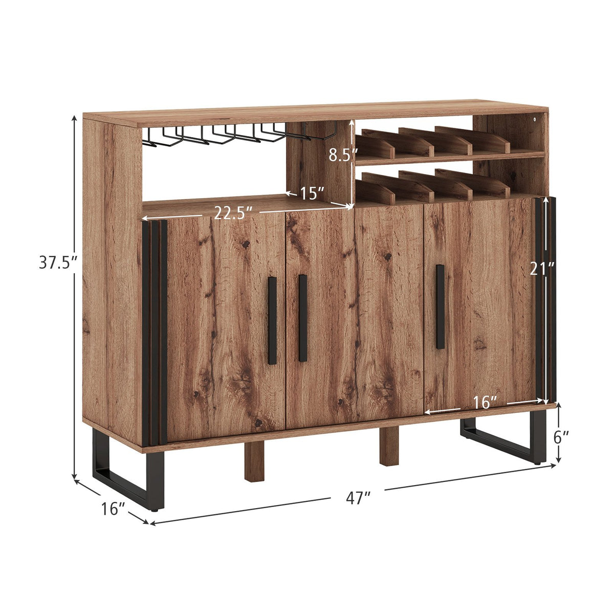 Home Wine Bar Cabinet with 3 Doors and Adjustable Shelves-Brown view 5