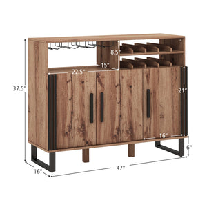 Home Wine Bar Cabinet with 3 Doors and Adjustable Shelves-Brown view 5