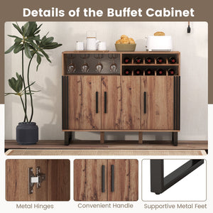 Home Wine Bar Cabinet with 3 Doors and Adjustable Shelves-Brown view 6