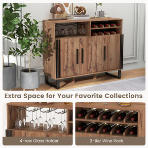 Home Wine Bar Cabinet with 3 Doors and Adjustable Shelves-Brown view 8