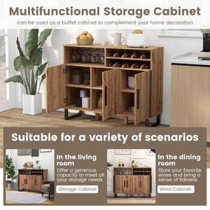 Home Wine Bar Cabinet with 3 Doors and Adjustable Shelves-Brown view 9