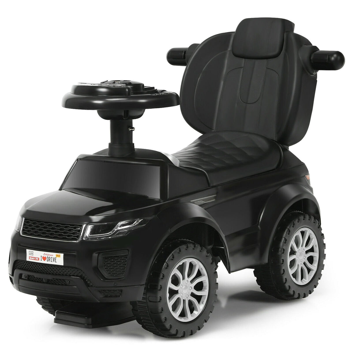 3 in 1 Ride on Push Car Toddler Stroller Sliding Car with Music-Black
