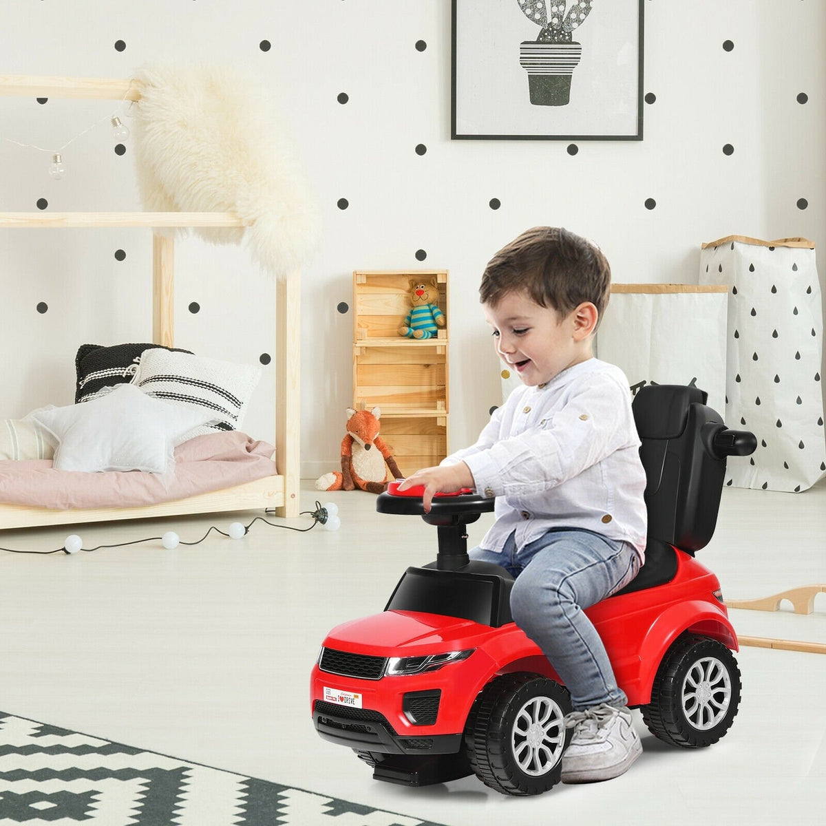 Honey Joy 3 in 1 Ride on Push Car Toddler Stroller Sliding Car with Music-Red view 2