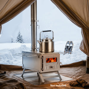 Hot Tent Stove Portable Wood Burning Stove with 7 Chimney Pipes and Spark Arrestor-Silver view 2