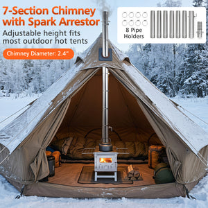 Hot Tent Stove Portable Wood Burning Stove with 7 Chimney Pipes and Spark Arrestor-Silver view 9