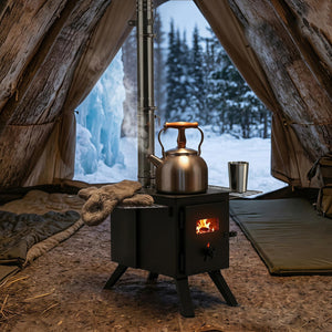 Hot Tent Stove with Ash Tray 8.4 ft Wood Burning Stove with 8 Chimney Pipes and Spark Arrestor-Black view 2