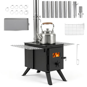 Hot Tent Stove with Ash Tray 8.4 ft Wood Burning Stove with 8 Chimney Pipes and Spark Arrestor-Black view 3